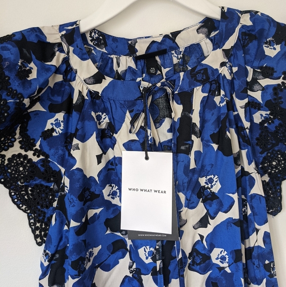 Who What Wear Target Maxi Dress Easter Blue Floral Size XS Pockets Eyelet Detail - Picture 3 of 6